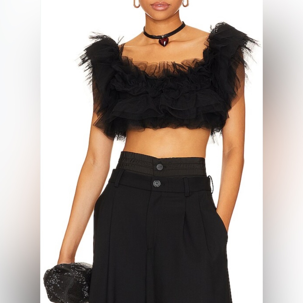 NEW Free People Intimately FP Birthday Cake Black Tulle Crop Cami Top Size S